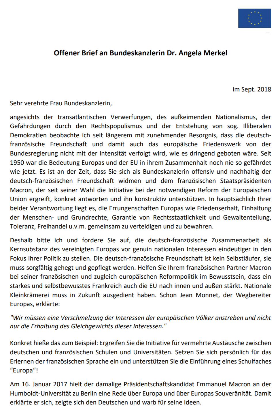 Wolfgang Welsch September 2018 Offener Brief An Die Bundeskanzlerin